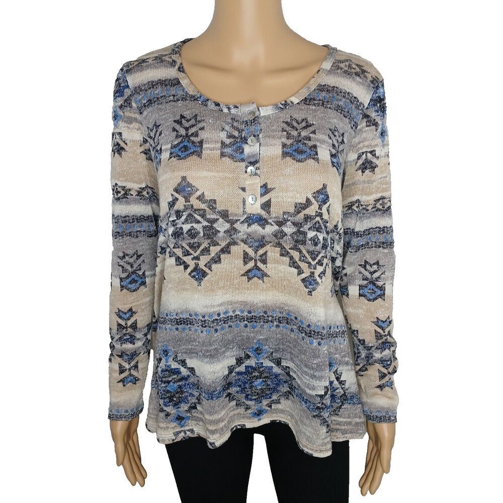 Jody California Womens Small Aztec Tunic Soft Lightweight Made in USA Top Blouse